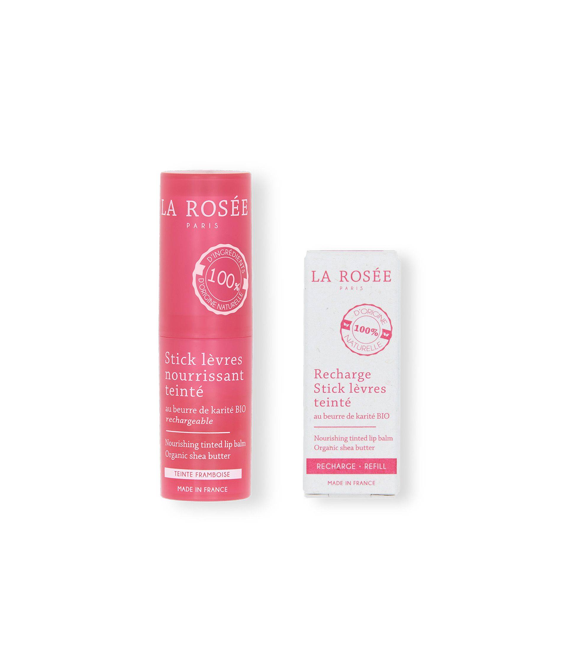 Packshot duo stick lèvres teinté framboise rose et sa recharge - La Rosée