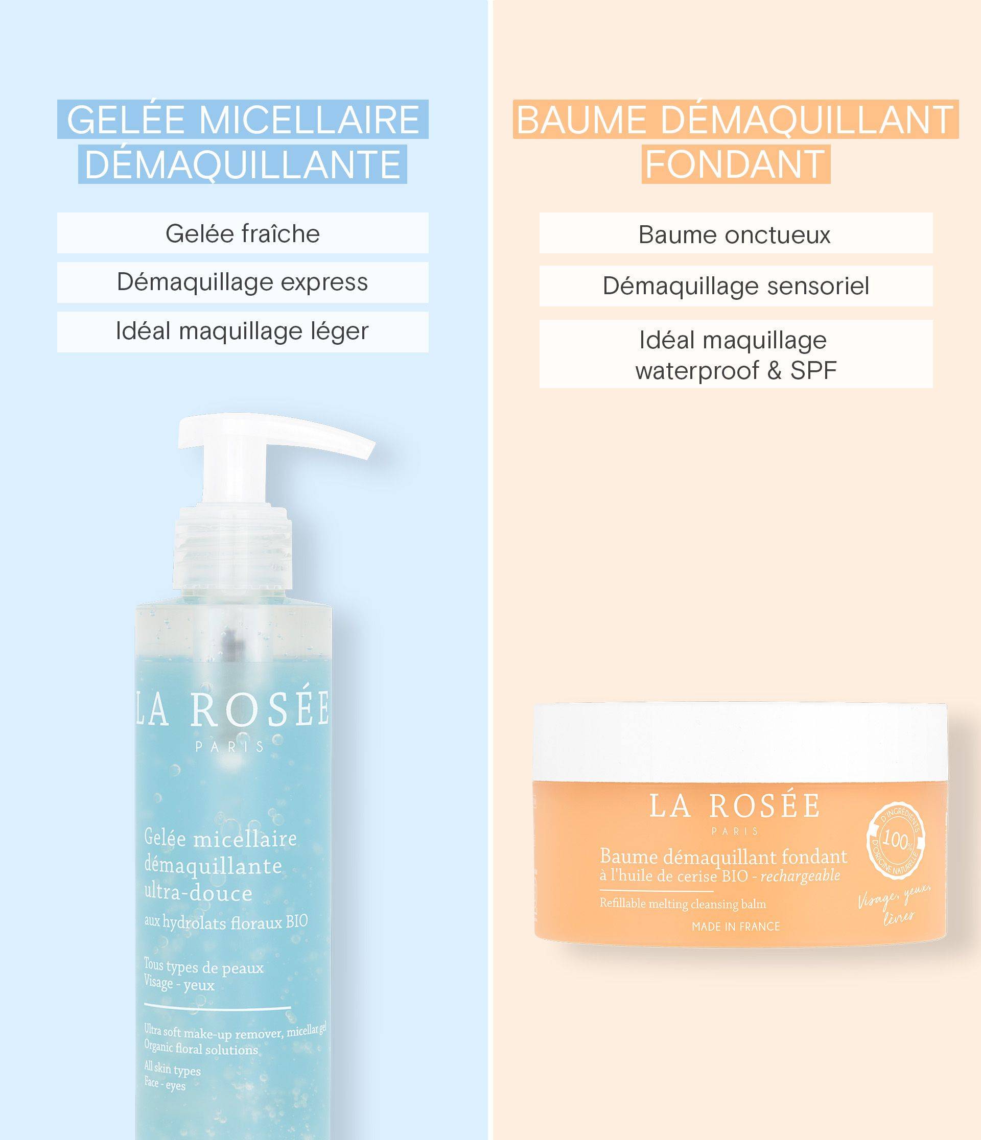 Fiche comparative Gelée micellaire / Baume demaquillant