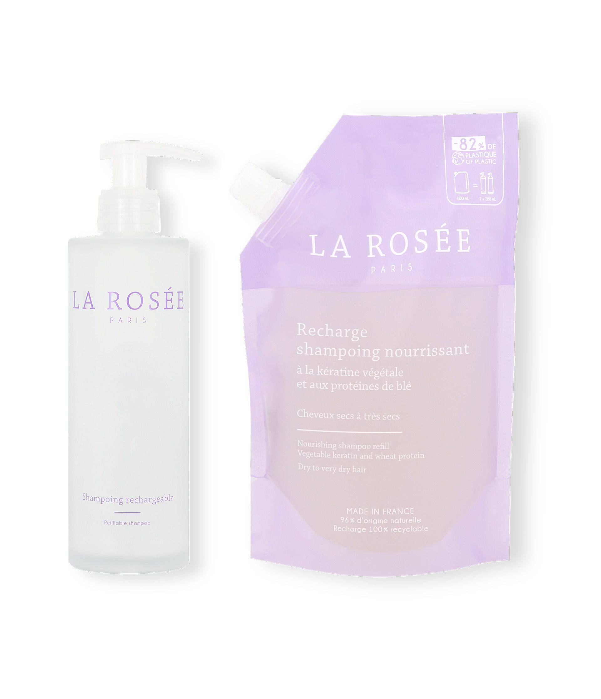 Duo flacon rechargeable et shampoing nourrissant au format recharge - La Rosée