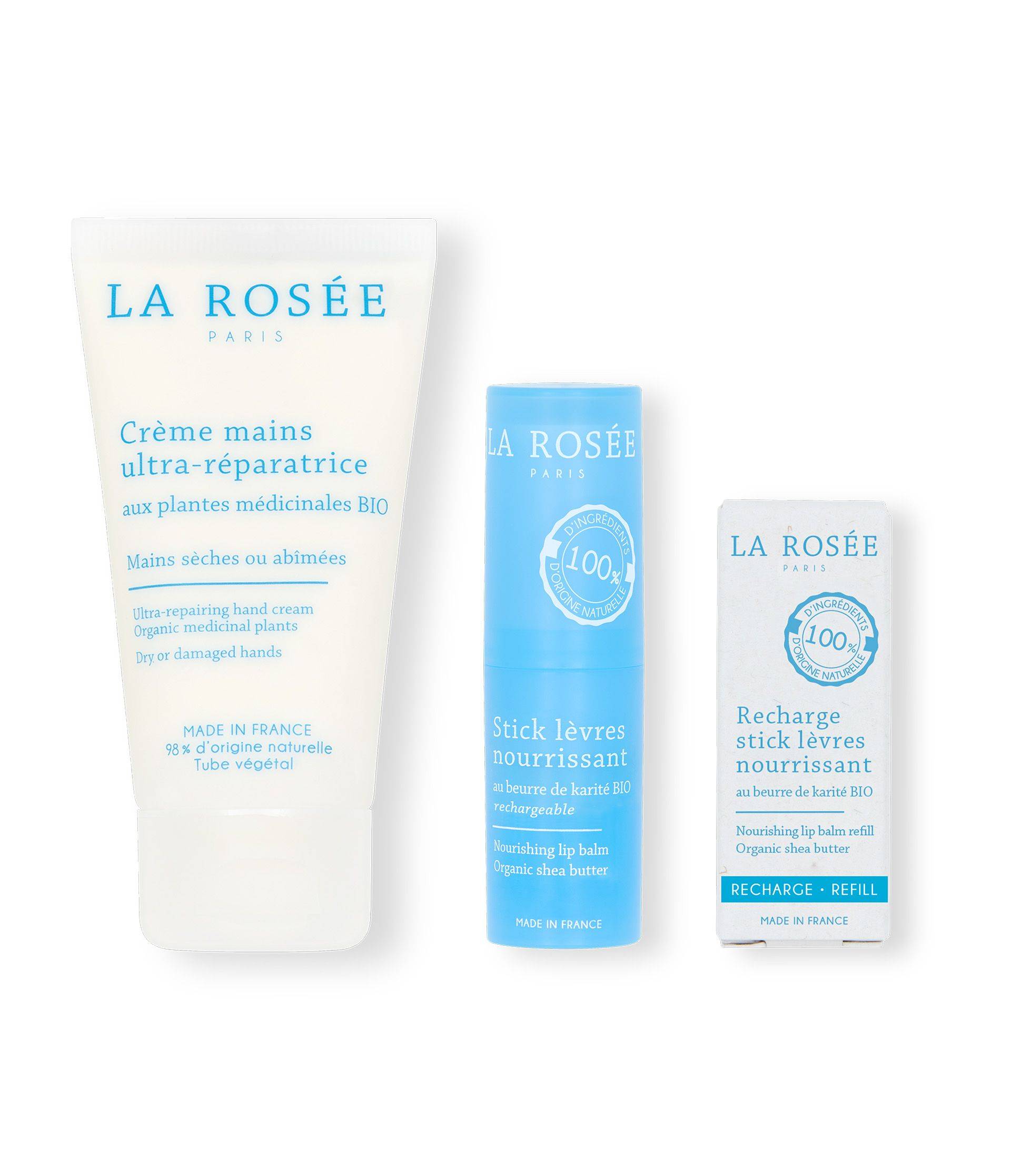 Trio crème mains stick levres incolore classique et sa recharge - La Rosée