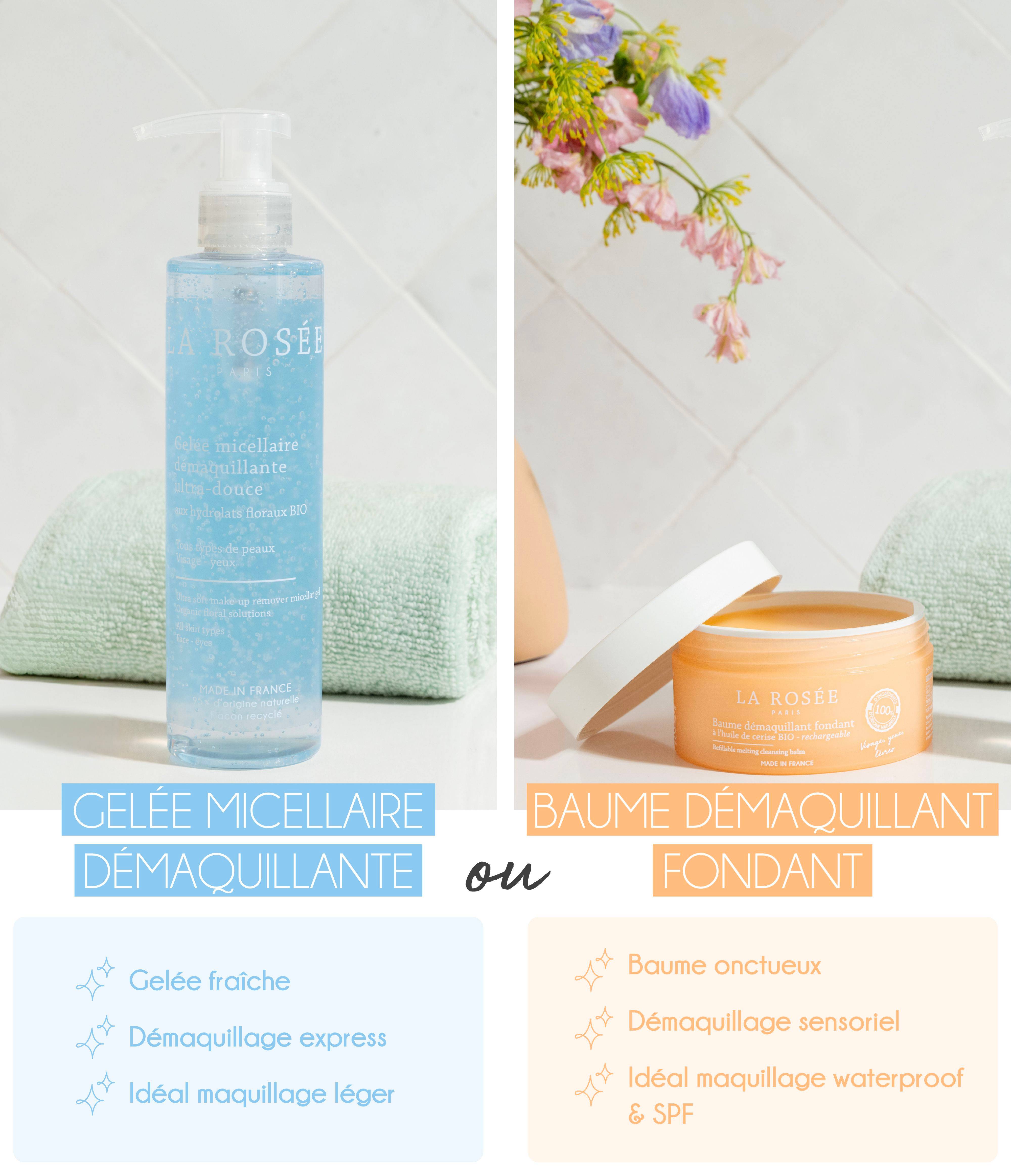 Comparaison Gelée micellaire et Baume démaquillant - La Rosée