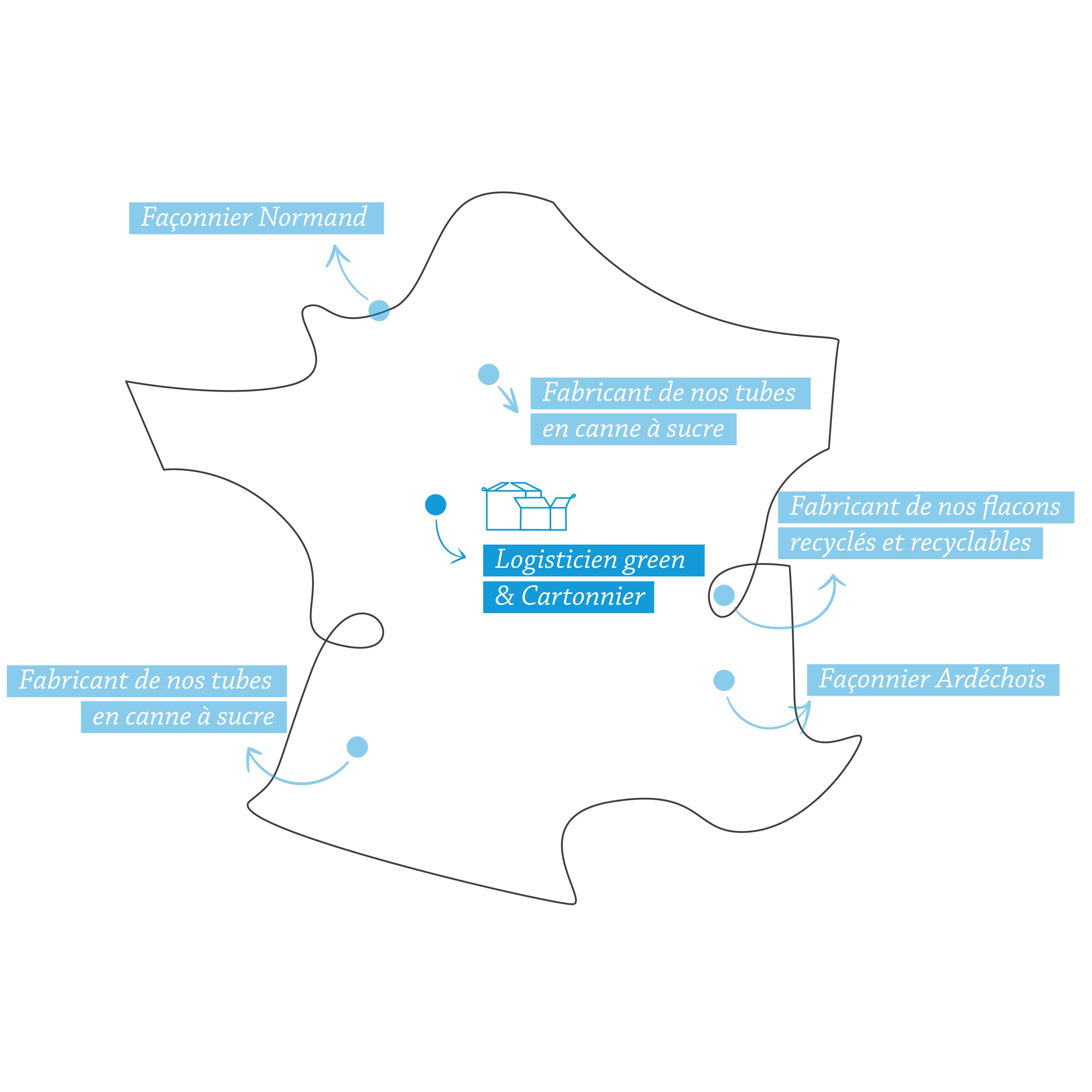 Carte de la France des fournisseurs et fabricants - La Rosée